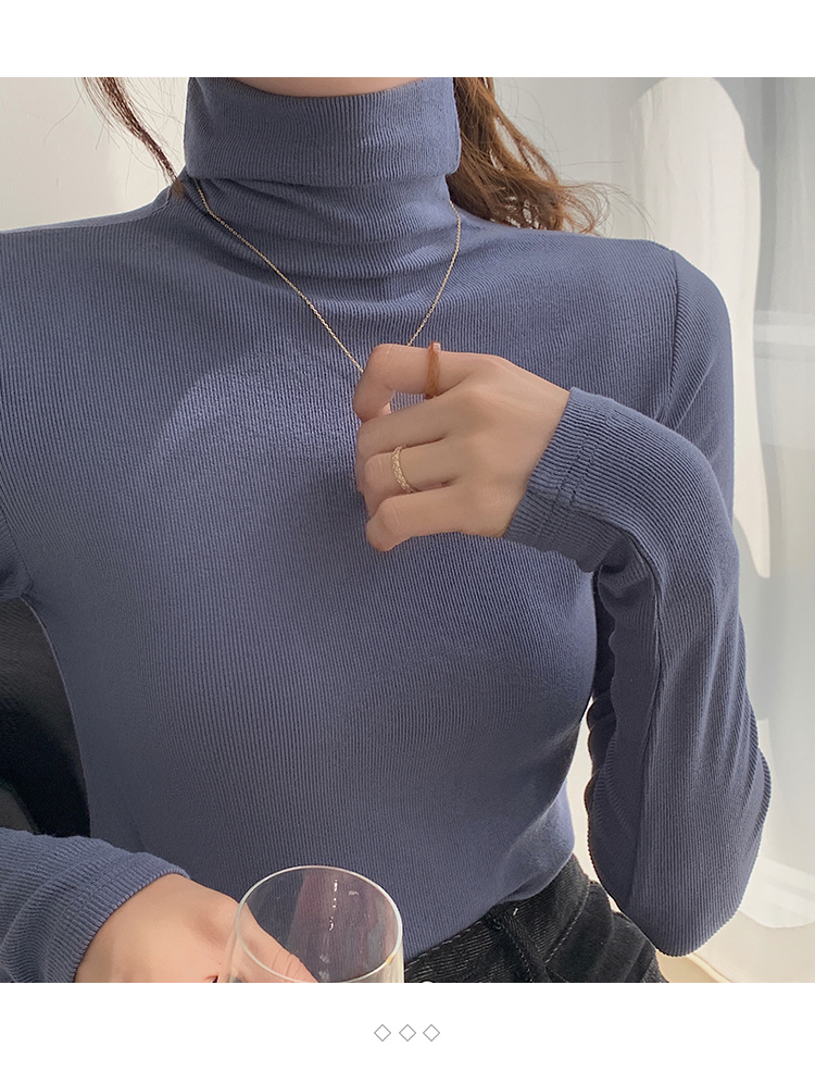 ~High neck base shirt, women's long sleeved thread and slimming Korean version versatile pile collar, inner pullover top_voghion.com