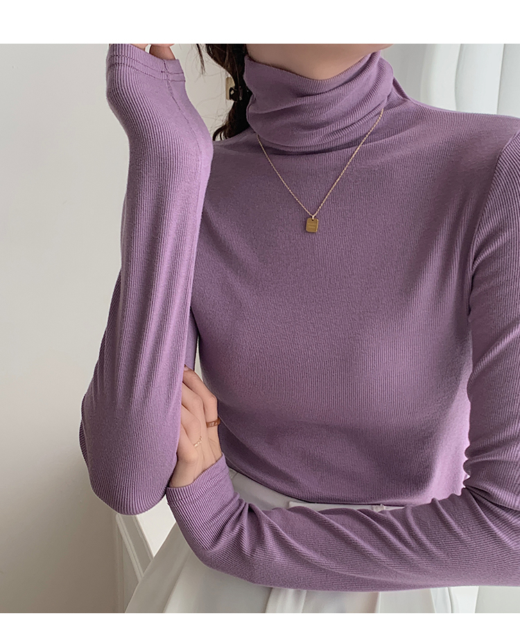 ~High neck base shirt, women's long sleeved thread and slimming Korean version versatile pile collar, inner pullover top_voghion.com