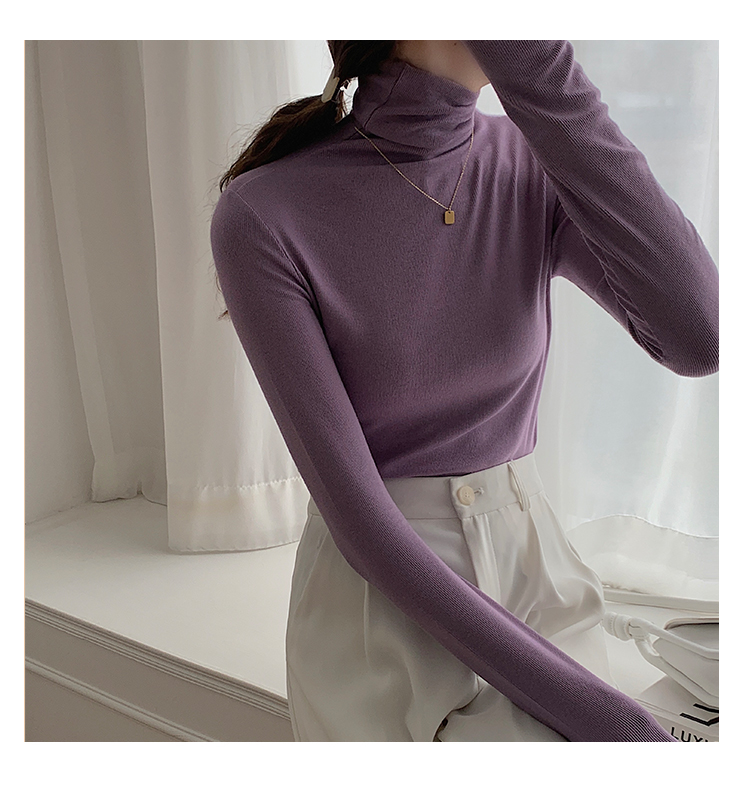 ~High neck base shirt, women's long sleeved thread and slimming Korean version versatile pile collar, inner pullover top_voghion.com
