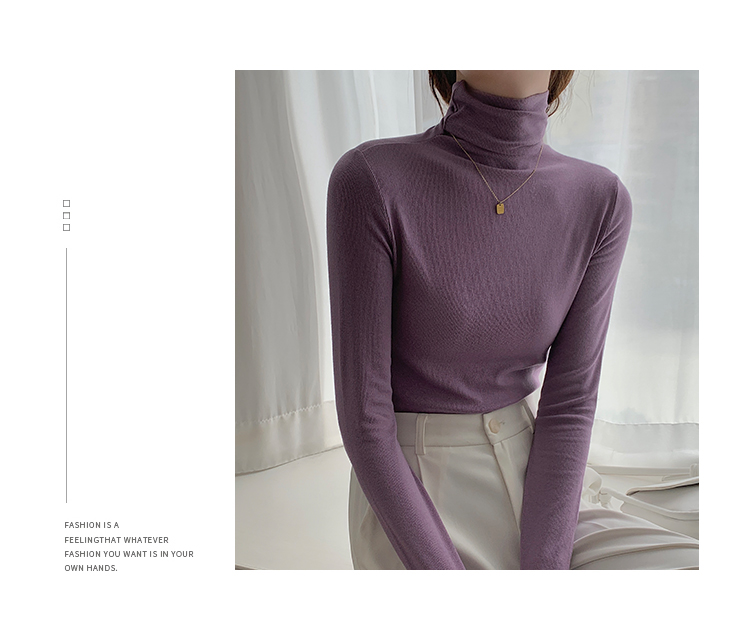 ~High neck base shirt, women's long sleeved thread and slimming Korean version versatile pile collar, inner pullover top_voghion.com