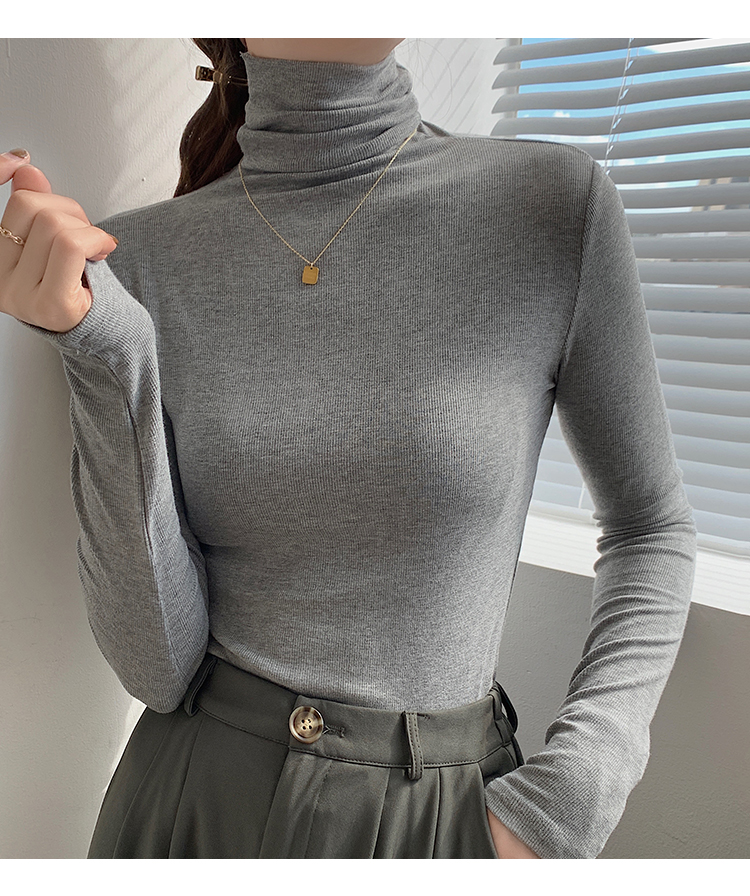 ~High neck base shirt, women's long sleeved thread and slimming Korean version versatile pile collar, inner pullover top_voghion.com