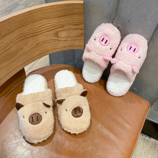 批发实拍实价 新款毛绒可爱小猪棉拖ins情侣保暖防滑居家鞋子