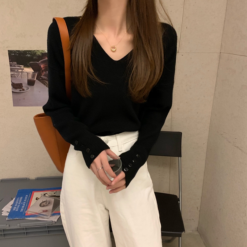 Autumn/Winter Korean loose V-neck long sleeved pullover knit sweater_voghion.com