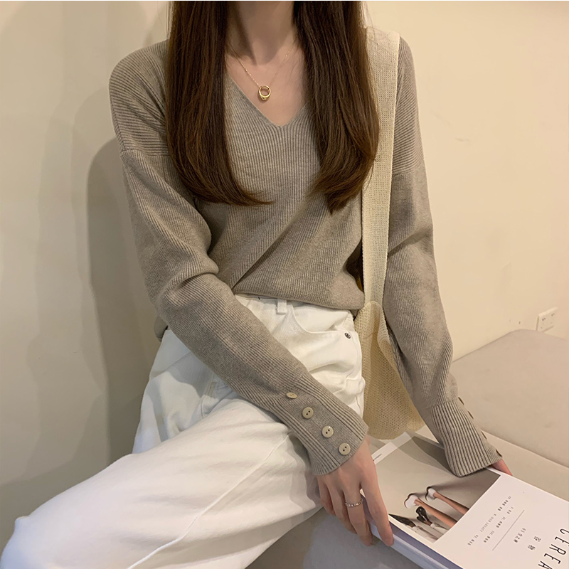 Herbst/Winter Koreanische lose V-ausschnitt langarm pullover stricken_voghion.com