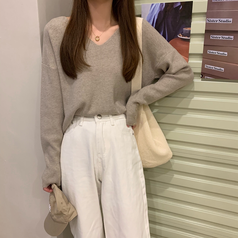 Herbst/Winter Koreanische lose V-ausschnitt langarm pullover stricken_voghion.com