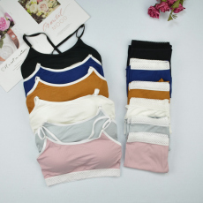 批发实拍新款性感女士美背抹胸套装无钢圈胸垫打底背心运动裹胸