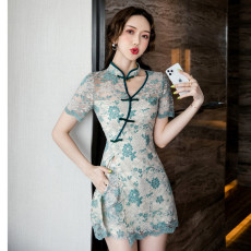 批发2026夏季新款中国风气质蕾丝旗袍<b class='q'>套装</b>两件套