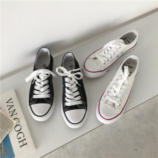 批发<b class='q'>韩版</b>chic拼色板鞋帆布鞋系带百搭平底鞋女