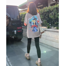 批发SJ01百搭宽松美式复古长款上衣设计感小众高级感短袖t恤女夏