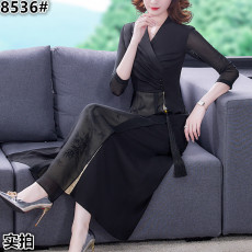 批发2022改良旗袍连衣裙女早秋新款中国风喜上眉梢印花复古中长款