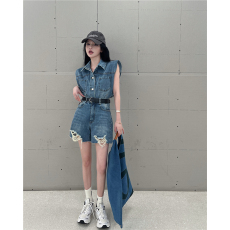 批发时尚无袖牛仔背心个性短<b class='q'>裤</b>两件套女潮套<b class='q'>装</b>
