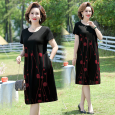 批发母亲节胖妈妈<b class='q'>夏</b>装连衣裙50岁中老年洋气高贵中年女加肥加大码裙子