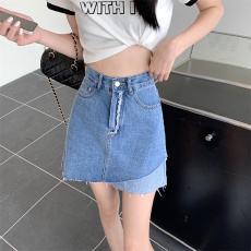 批发实拍牛仔半身裙女2025夏季新款高腰复古百搭显瘦做旧设计a字短裙