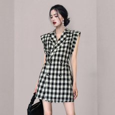 批发2025早秋<b class='q'>连体裤</b>裙<b class='q'>女</b>韩版西装连衣裙格子宽松气质<b class='q'>连体裤</b>