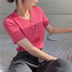 批发实拍 大码女装夏季胖妹妹短袖拼色polo领胖mm<b class='q'>针织衫</b><b class='q'>短款</b>上衣