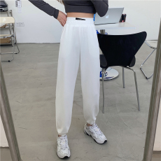 批发实价-实拍65/35鱼鳞 双腰头新款阔腿宽松束脚休闲裤女