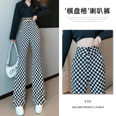 批发2026春款   七<b class='q'>棋盘</b><b class='q'>格</b>裤子复古高腰垂感方<b class='q'>格</b>微喇休闲裤子长裤女