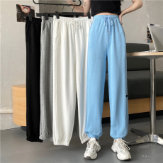 批发实价-实拍65/35鱼鳞 春季新款宽松束脚休闲裤女卫裤