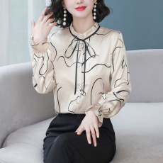 批发实拍洋气春秋季女装仿真丝桑蚕丝亮面雪纺衫开衫缎面打底衫<b class='q'>衬衣</b>