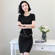 批发2020春夏职业套装女新款修身时尚<b class='q'>珠宝</b>店OL美容师工作服连衣裙工装