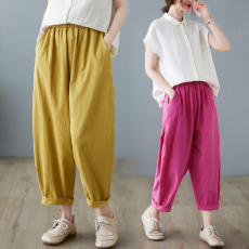 批发实拍新款全棉<b class='q'>哈伦</b>裤 简约舒适纯色休闲裤女裤 百搭九分裤