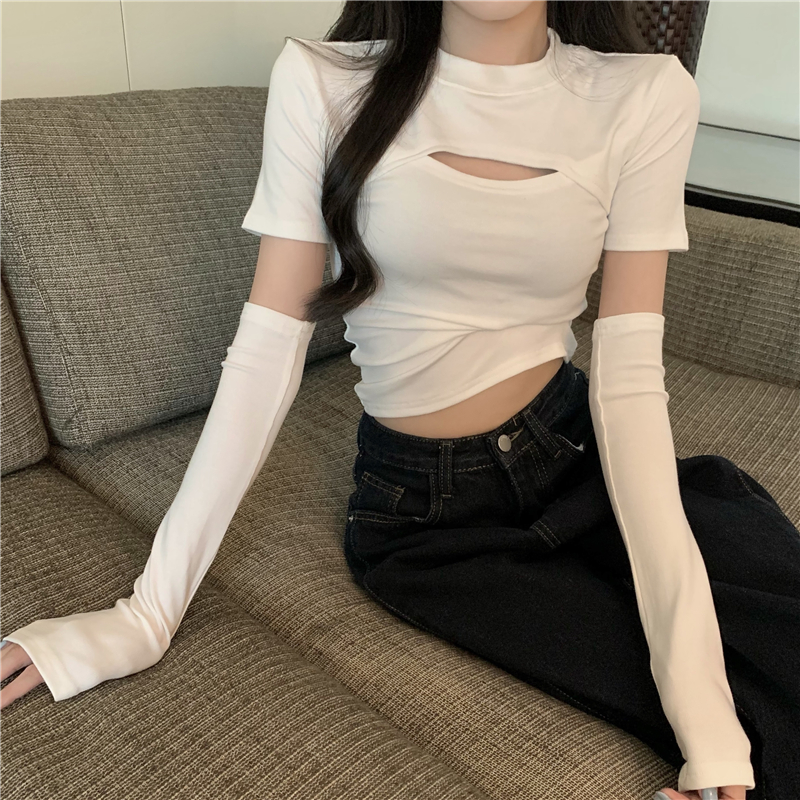실사 정가 순수한 욕망 섹시함 홀로우 아웃 Chic 고급 센스 소매 커버 맨위