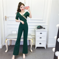 实拍2026夏季时尚气质v领网红织带拼色显瘦连体裤长裤