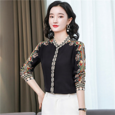 批发黑色重磅真丝衬衫女长袖2026春装新款高端立领印花洋气<b class='q'>桑蚕丝</b><b class='q'>上衣</b>