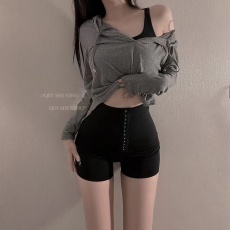 批发实拍实价~运动风辣妹健身收腹内裤女提臀高腰无痕排扣暴汗塑身裤