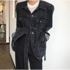 批发现  <b class='q'>街头</b>绑腰带收腰显瘦宽松牛仔外套