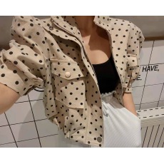 批发韩版波点立领短袖泡泡袖短外套女薄款