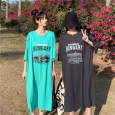 批发实价实拍6535拉架夏季新款中<b class='q'>长裙</b>短袖宽松t恤女潮