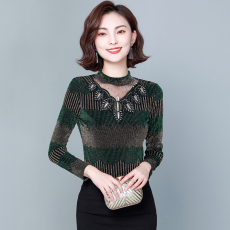 批发2025秋冬新款半高领网纱打底衫加绒加厚亮丝蕾丝上衣潮