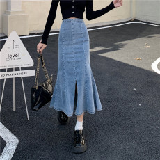 批发实拍高腰牛仔半身裙女2025春<b class='q'>夏</b>新款设计感中长款显瘦包臀鱼尾裙子