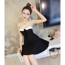 批发模特实拍 性感夜店抹胸毛毛球大摆洋装 礼服