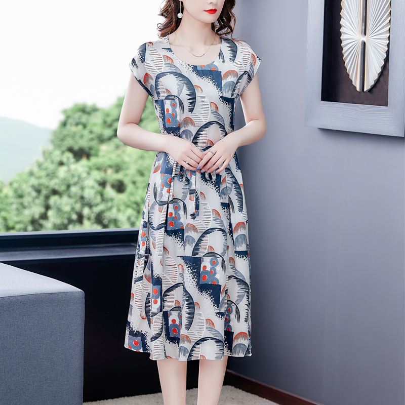 MY8460# 夏装重磅真丝连衣裙宽松大码短袖桑蚕丝中长款裙子女裝貨源服裝...
