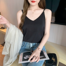 批发<b class='q'>双层</b><b class='q'>雪纺</b><b class='q'>吊带</b><b class='q'>背心</b>女2023夏v领可调节宽松外穿内搭白色上衣