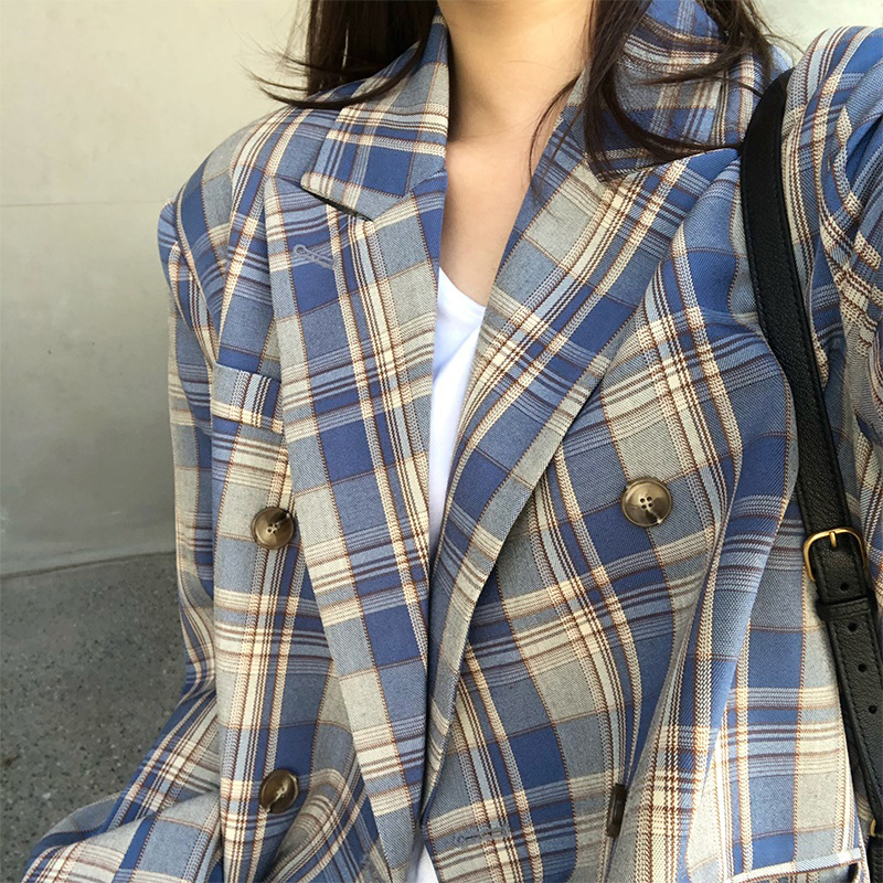 2026 봄 가을 새로운 영국식 바람 작은 양복 여성 긴 소매 루즈핏 레트로 체크무늬 캐주얼 재킷