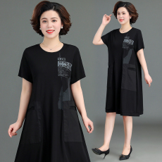 批发胖妈妈<b class='q'>夏</b>装连衣裙女2023新款韩版加肥加大码中老年人洋气遮肚裙子