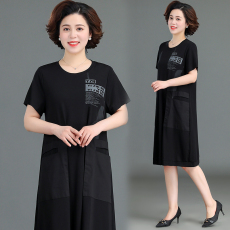 批发胖妈妈<b class='q'>夏</b>装连衣裙女2023新款韩版加肥加大码中老年人洋气遮肚裙子