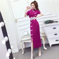 批发实拍2026夏<b class='q'>时尚</b>气质网红女神范撞色花边<b class='q'>旗袍</b>长裙包臀连衣裙