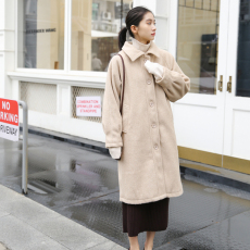 批发实拍 韩版chic茧型宽松插肩袖毛呢大衣 过膝中长款学生呢子外套女