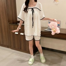 批发梦<b class='q'>记</b>（M-4XL）睡衣女士夏季短袖针织棉提花大码家居服套头套装