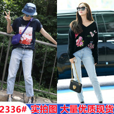 批发郑秀妍<b class='q'>孙</b><b class='q'>俪</b>明星<b class='q'>同款</b>气质直筒浅色复古休闲时尚百搭牛仔裤女