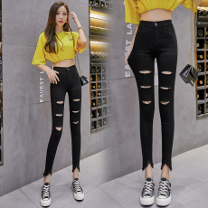 批发5639#多<b class='q'>破洞</b>时尚流苏式<b class='q'>打底裤</b>女春夏外穿修身铅笔子裤子毛边学生
