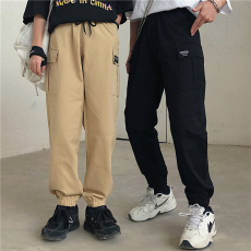 实价-实拍95%棉原宿宽松韩版潮直筒港风工装裤子女潮