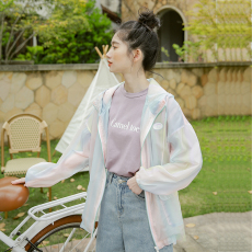 批发2026实拍夏季新款宽松连帽薄款彩虹色防晒衣上衣外套