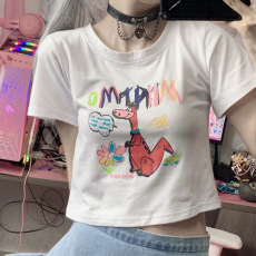 批发外贸韩版新款短款上衣女夏季ins潮鬼马系趣味修身露脐短袖<b class='q'>t</b><b class='q'>恤</b>