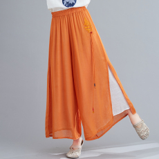 批发实拍夏宽松禅意松紧腰纯色绣花舞蹈瑜伽阔腿裤休闲中国风