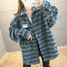 批发90%涤10%锦实拍秋<b class='q'>冬</b>2023韩版字母印花POLO领长袖衬衫女